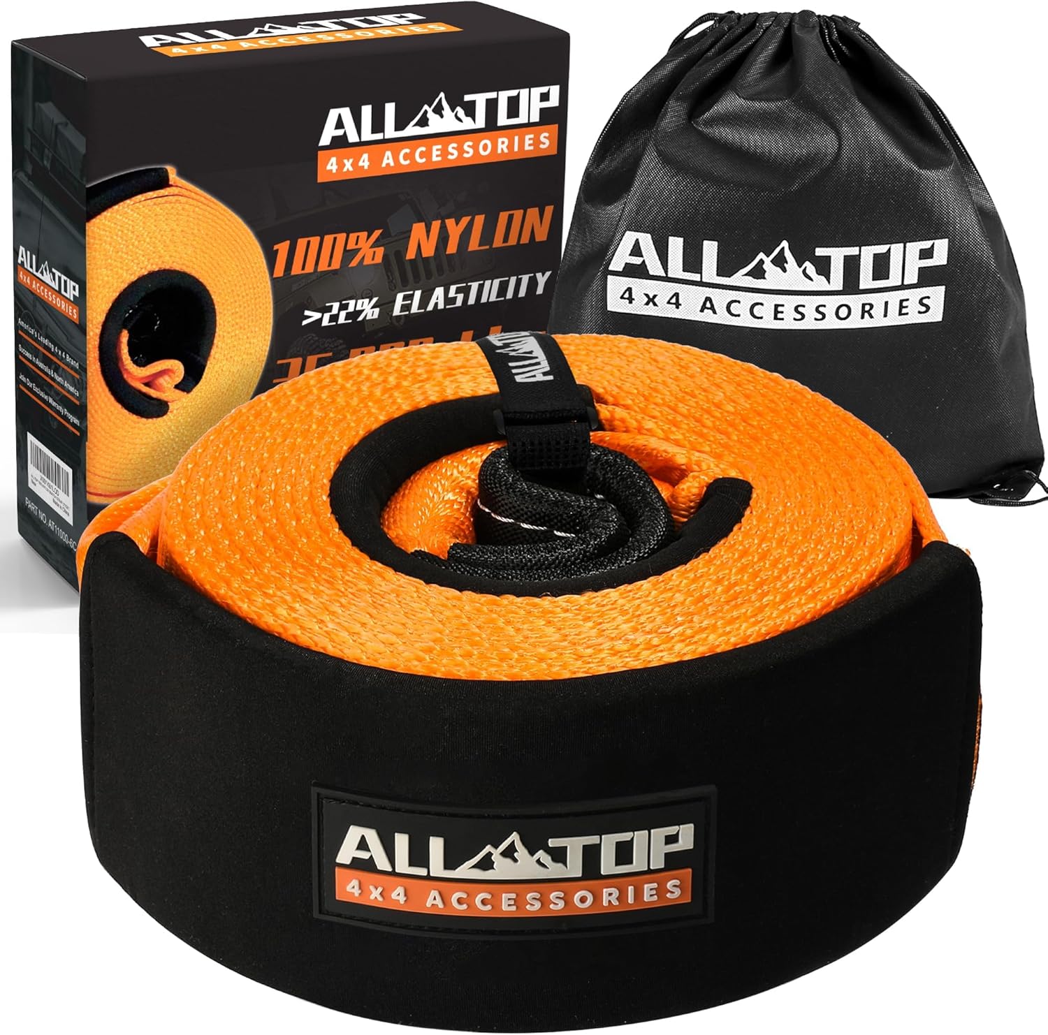 ALL-TOP Recovery Snatch Strap, 3in x 20ft - 35000Lbs, Heavy Duty 100% Nylon Kinetic Towing Recovery Strap with 22% Elongation & Reinforced Loops