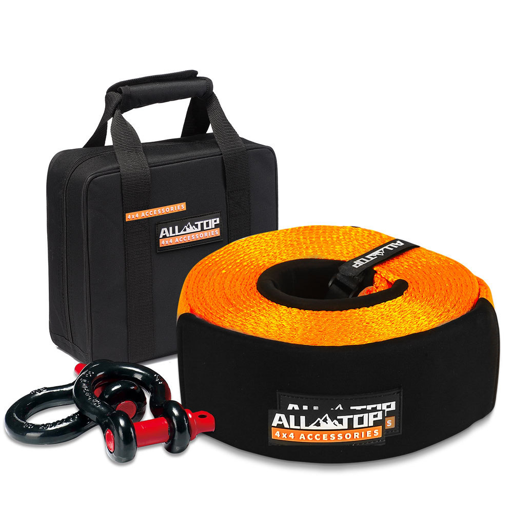 ALL-TOP Heavy Duty Tow Strap Recovery Strap Kit : 3 inch x 30 ft (35,000 lbs) 100% Nylon and 22% Elongation Snatch Strap + 3/4 D Ring Shackles (2pcs) + Storage Bag