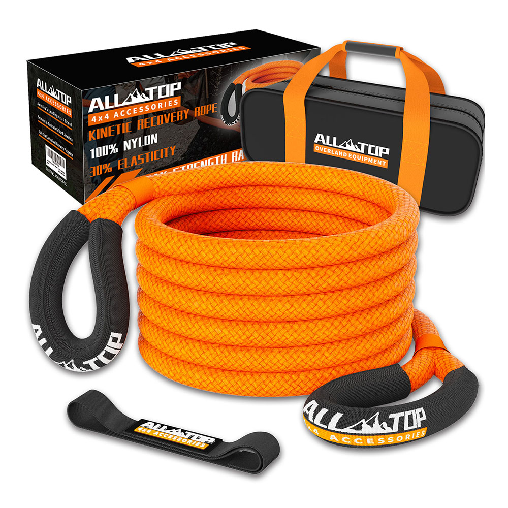 ALL-TOP Kinetic Recovery Rope, 48000 Lbs (1in x 30ft Orange) Extreme Duty 30% Elasticity Energy Snatch Strap for 4x4 Offroad Vehicle