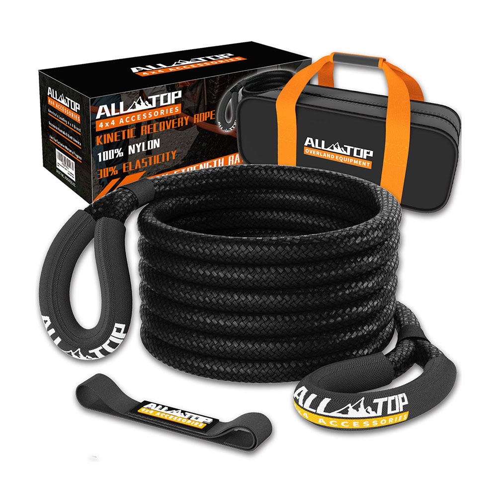 ALL-TOP Kinetic Recovery Rope, 48000 Lbs (1in x 30ft Black) Extreme Duty 30% Elasticity Energy Snatch Strap for 4x4 Offroad Vehicle