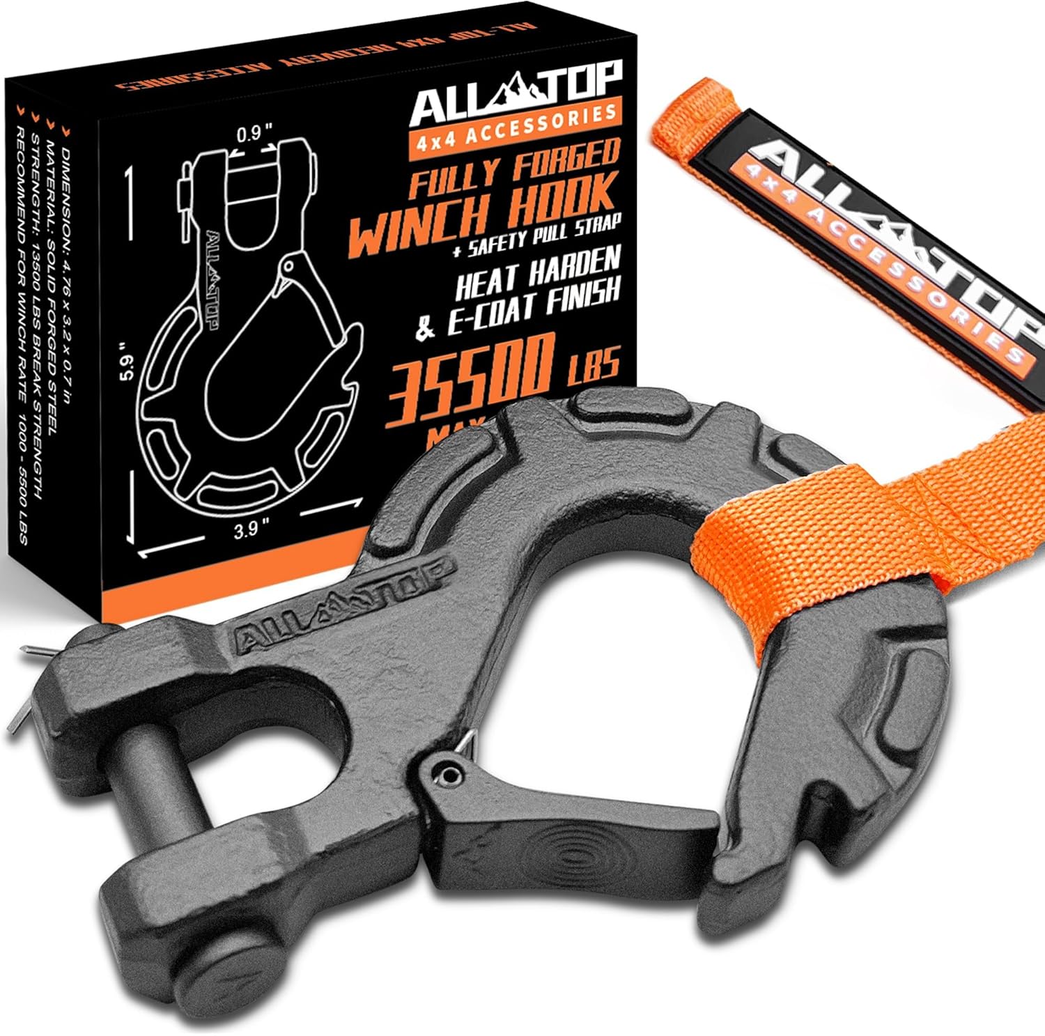 ALL-TOP Forged Steel Winch Hook, 3/8in 16Ton 35500Lbs, Extreme Hook for Winch Cable Ropes, Forged Steel & E-Coated Finish, Rhino Gray