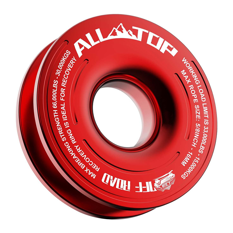 ALL-TOP Recovery Ring 66000 LBS Winch Snatch Towing Ring, Tackle Pulley System, Rope Retention Safety Strap Included, Red