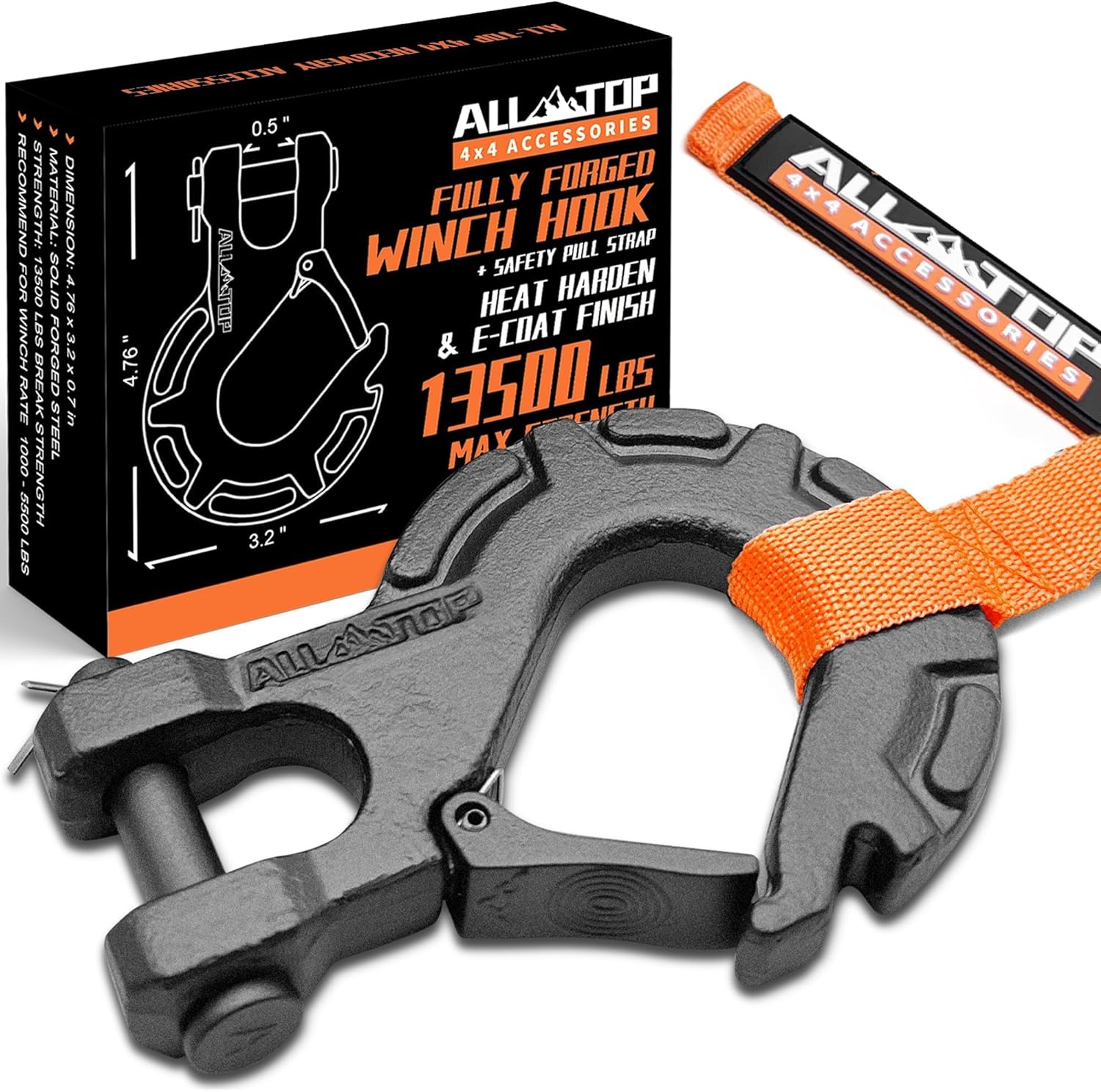 ALL-TOP Forged Steel Winch Hook, 5/16in 6Ton 13500Lbs, Extreme Hook for Winch Cable Ropes, Forged Steel & E-Coated Finish, Rhino Gray