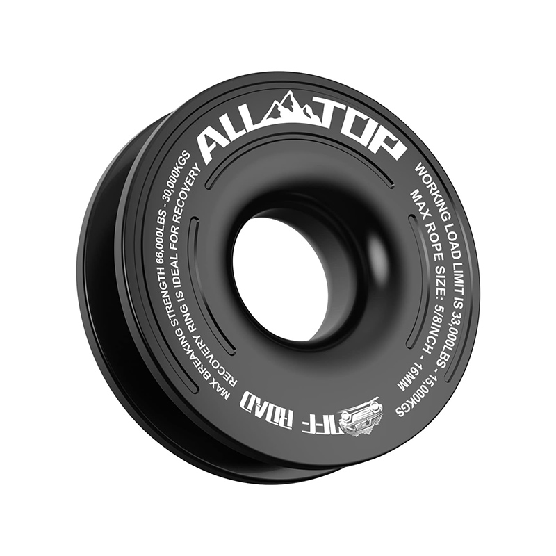 ALL-TOP Recovery Ring 66000 LBS Winch Snatch Towing Ring, Tackle Pulley System, Rope Retention Safety Strap Included, Black