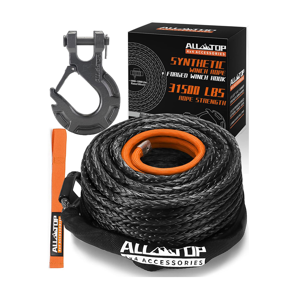 ALL-TOP Synthetic Winch Rope Kit, 1/2in x 92ft, 31500Lbs Winch Cable Replace Kit + Forged Winch Hook & Safety Pull Strap